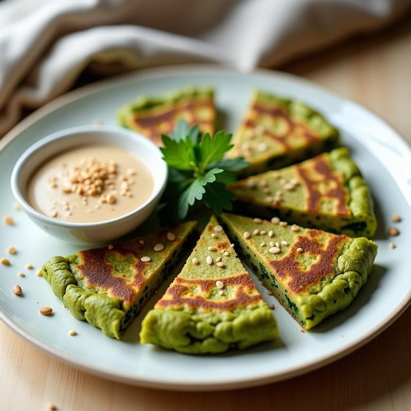 Tortilla de Espirulina y Calabacín con Salsa de Tahini: Desayuno Superfood en Airfryer