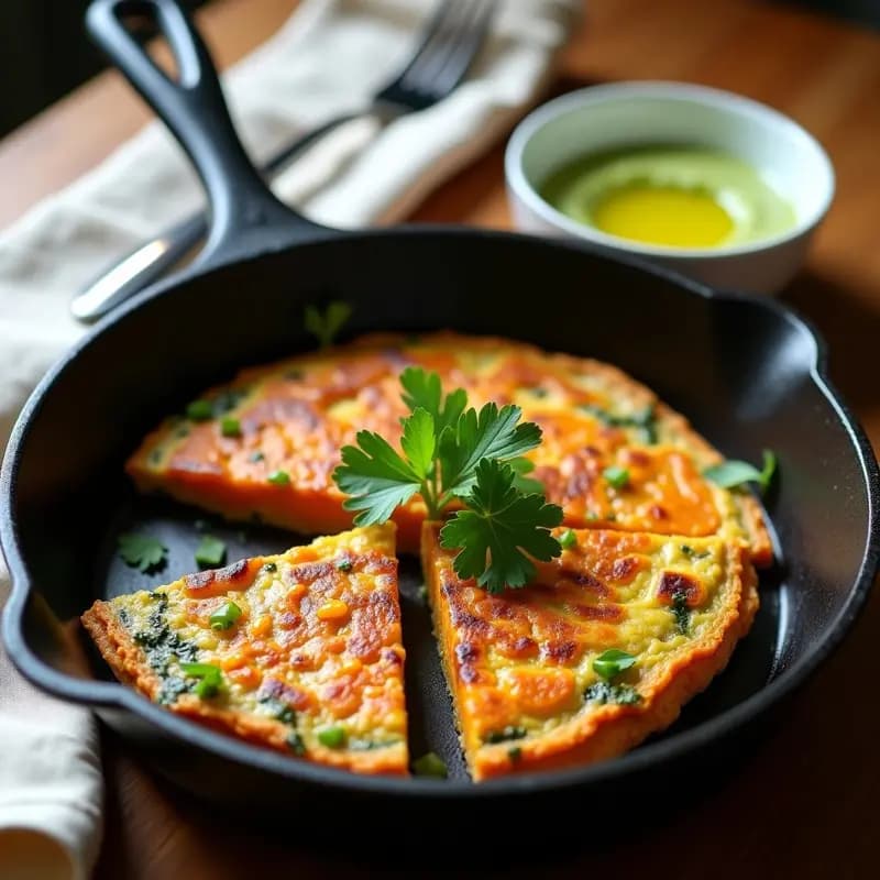 Tortilla de Espirulina y Patata Dulce con Salsa de Aguacate: Desayuno Vegano y Energético