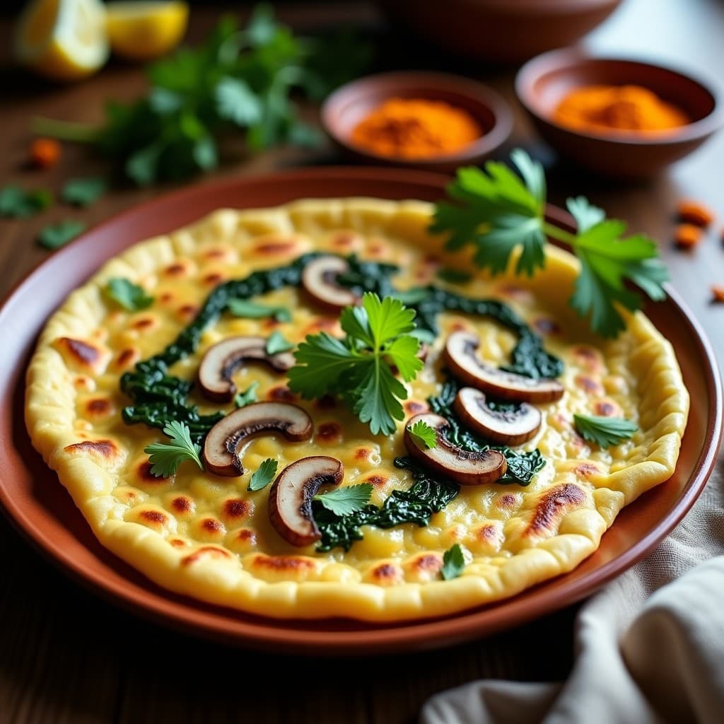 Tortilla de Harina de Fenogreco con Espinacas y Champiñones: Desayuno Indio Sin Gluten