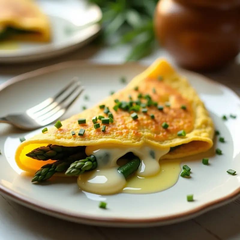 Tortilla Francesa con Espárragos y Queso Brie: Desayuno Francés Elegante en 10 Minutos