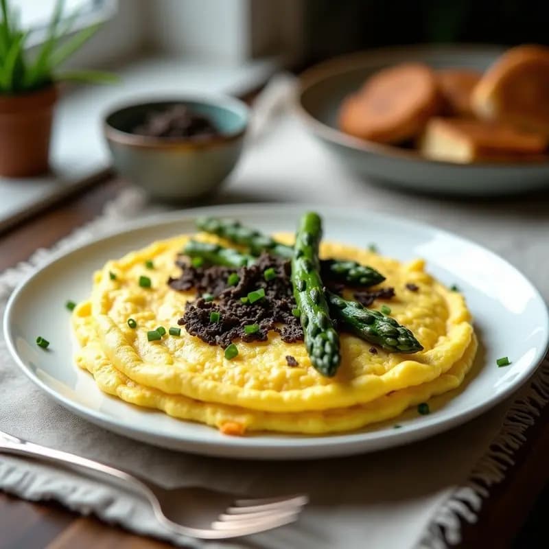 Tortilla Francesa con Trufa Negra y Espárragos: Desayuno Francés de Lujo