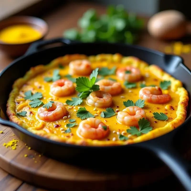 Tortilla de Gambas y Cúrcuma: Receta Española con Toque Indiana en 15 Minutos