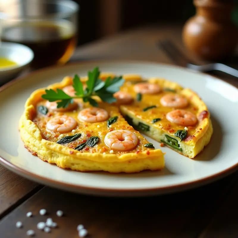 Tortilla de Gambas y Espárragos Verdes con Toque de Azafrán: Receta de la Costa Mediterránea
