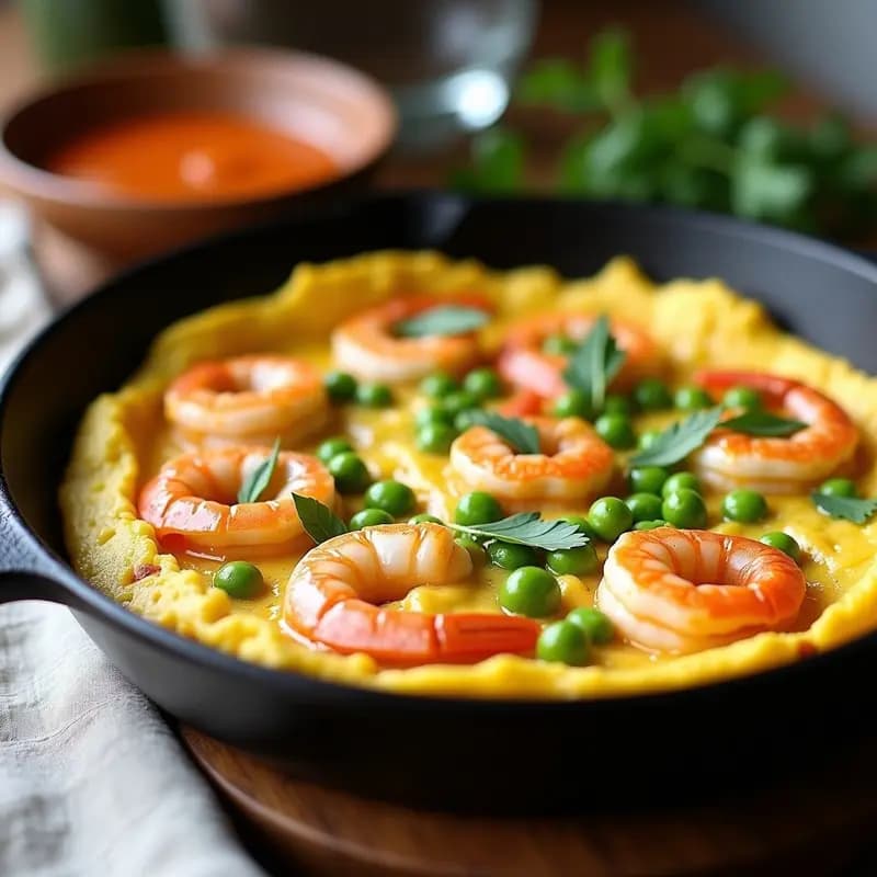 Tortilla de Gambas y Guisantes: Receta Costera Andaluza en 15 Minutos