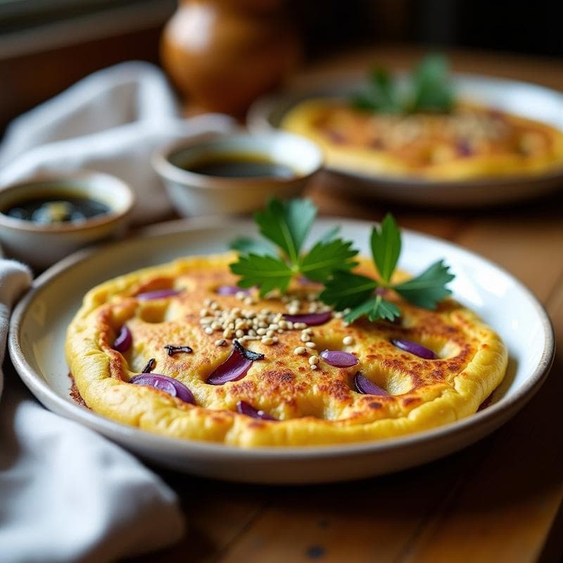 Tortilla de Harina de Garbanzo y Alcachofas con Salsa de Ajo Negro: Desayuno Español Vegano