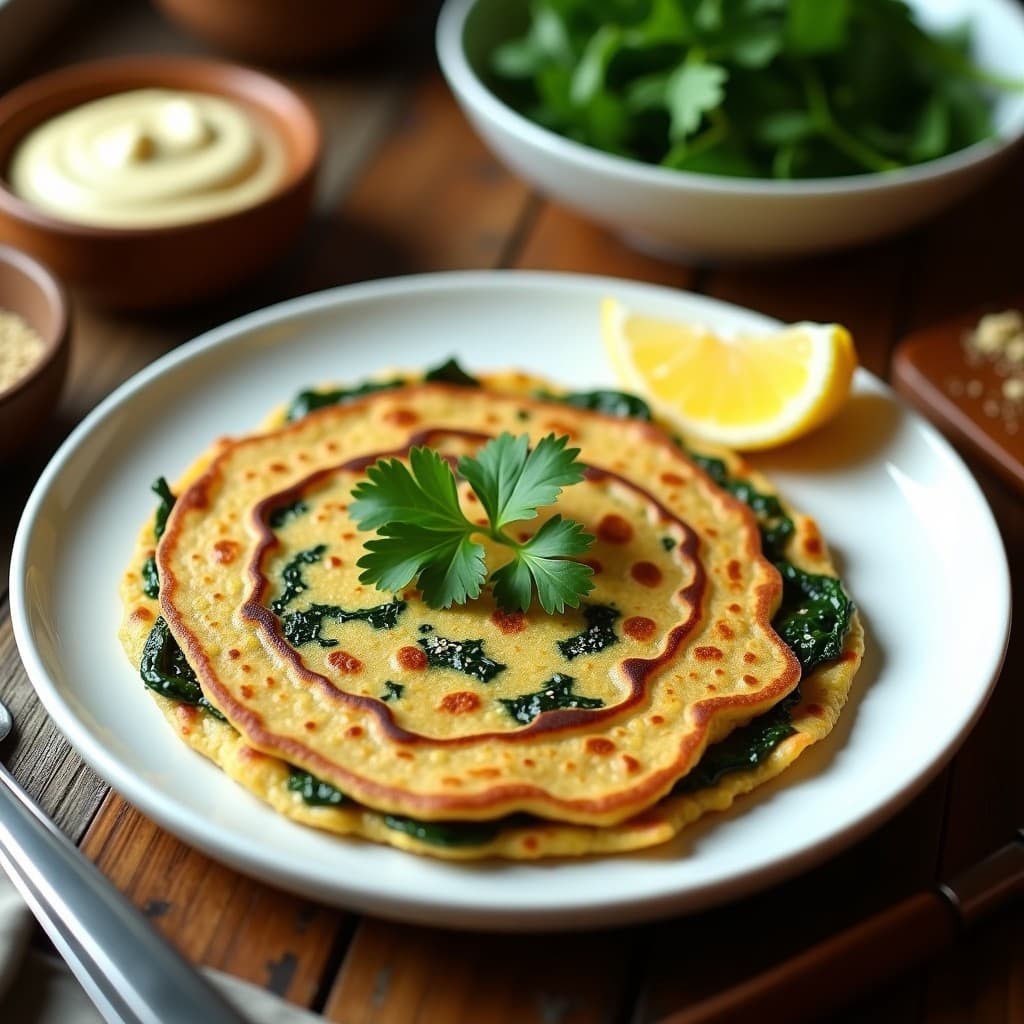 Tortilla de Garbanzo y Espinacas con Tahini: Desayuno Egipcio Keto y Sin Harina