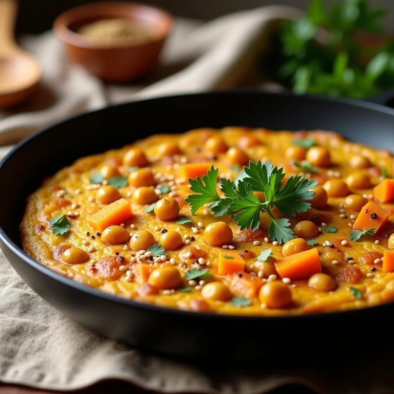 Tortilla de Garbanzos y Calabaza con Especias Marroquíes: Receta Vegana en Sartén Antiadherente