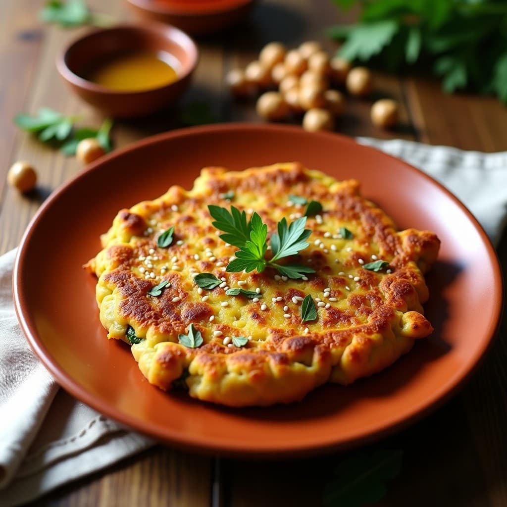 Tortilla de Garbanzos y Calabacín con Especias Bereber: Receta Magrebí Vegana en Sartén