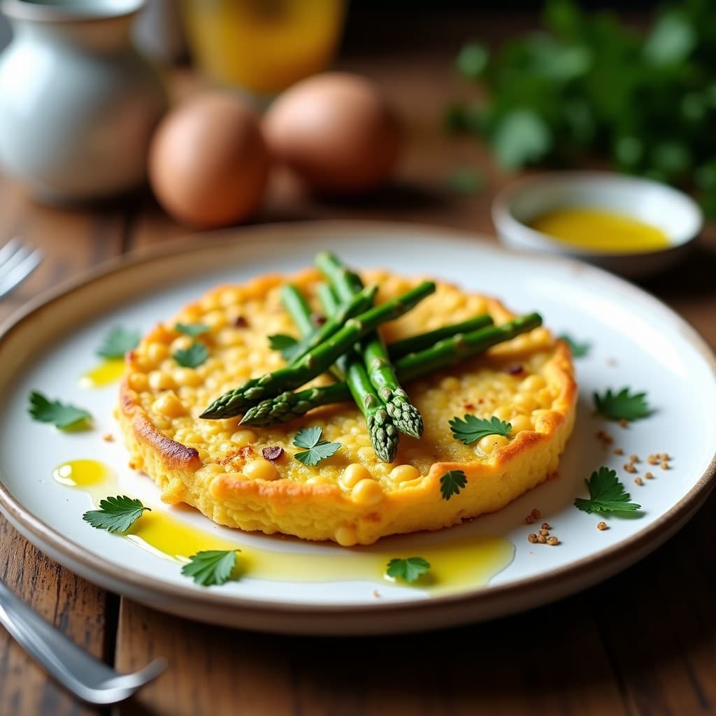 Tortilla de Garbanzos y Espárragos con Aceite de Trufa: Receta Vegana Sin Harina