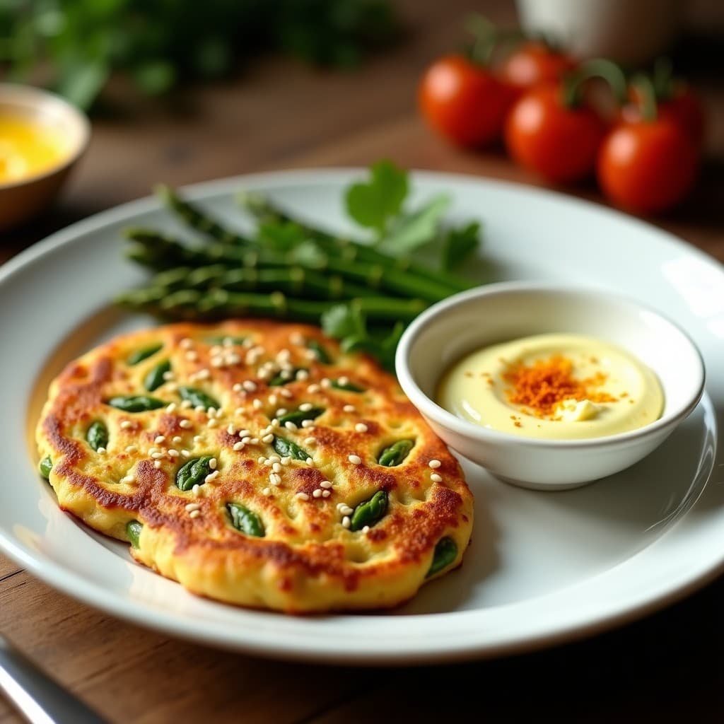 Tortilla de Garbanzos y Espárragos con Aioli de Azafrán: Receta Española Sin Huevos en Airfryer
