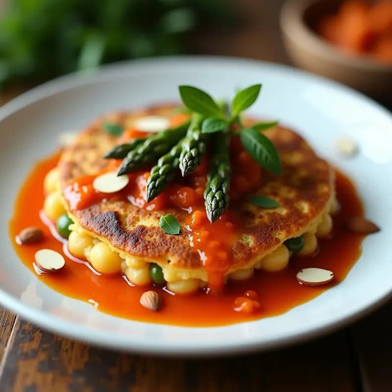 Tortilla de Garbanzos y Espárragos Trigos con Romesco: Receta Española Vegana en Airfryer