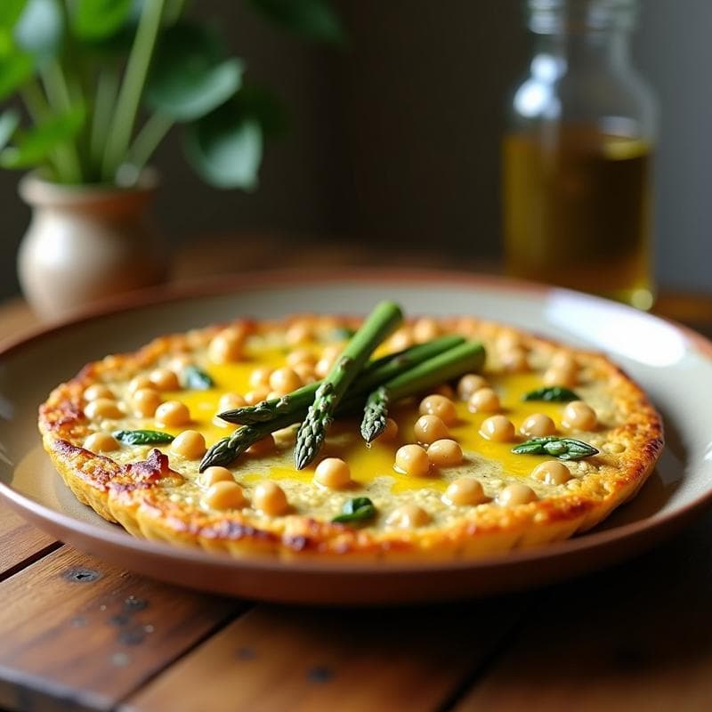 Tortilla de Garbanzos y Espárragos Blancos: Receta Sin Huevo en Sartén Antiadherente