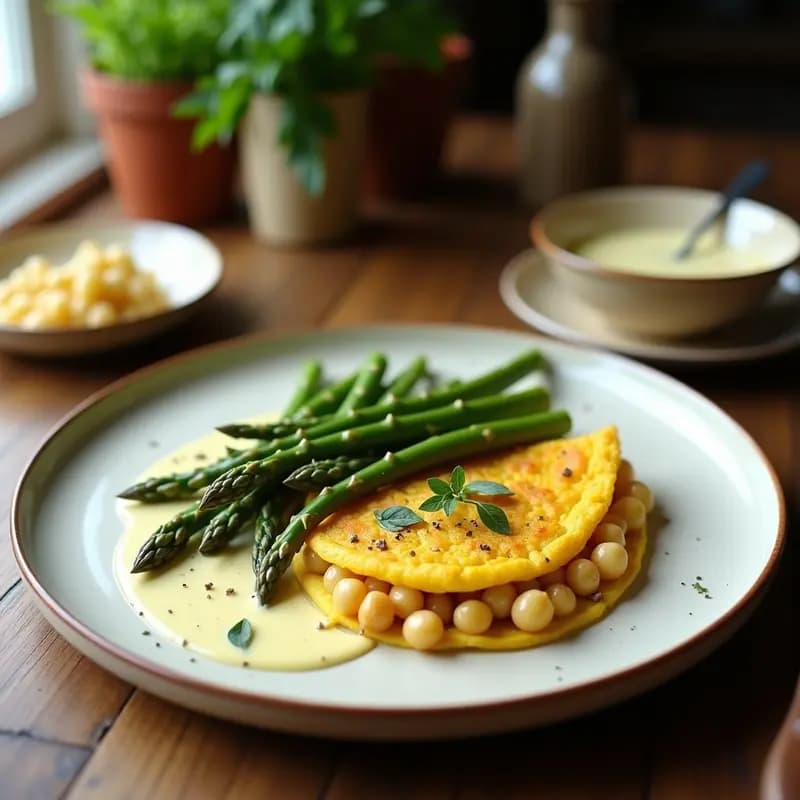 Tortilla de Garbanzos y Espárragos Trigueros con Toum: Receta Libanesa Sin Harina