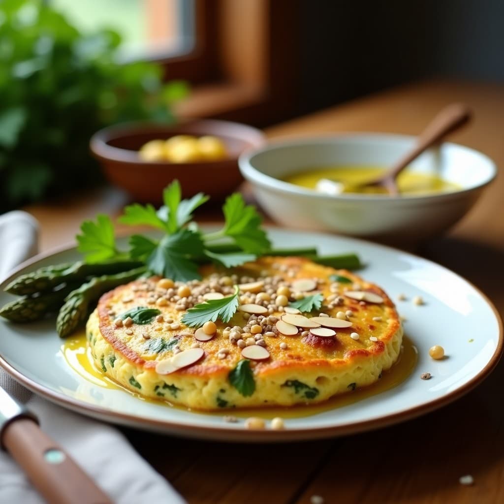 Tortilla de Garbanzos y Espárragos con Vinagreta de Limón Confitado: Desayuno Marroquí