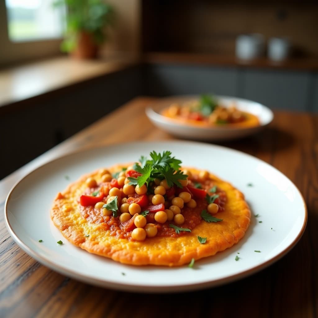 Tortilla de Garbanzos y Pimentón de la Vera: Desayuno Español Sin Huevos en Sartén