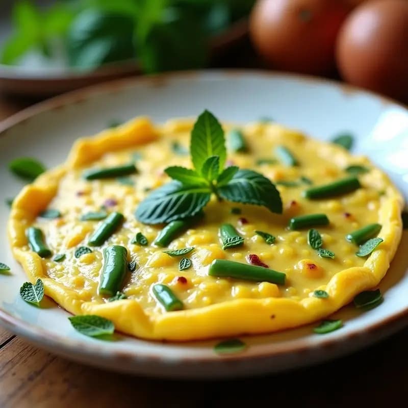 Tortilla de habas verdes y hierbabuena: Receta de primavera sin lactosa y ligera