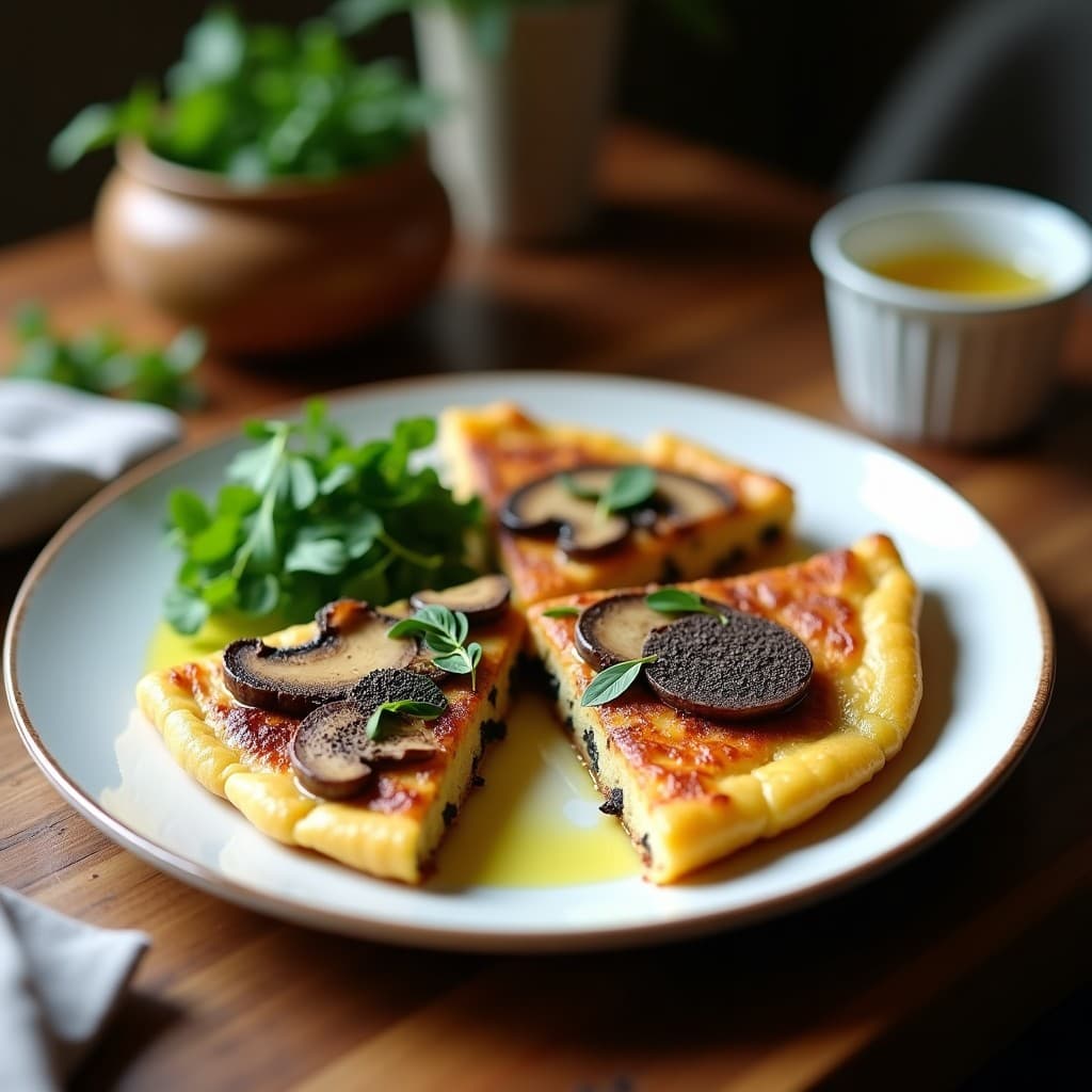 Tortilla de Harina de Castaña y Champiñones Portobello: Desayuno Keto con Trufa Negra