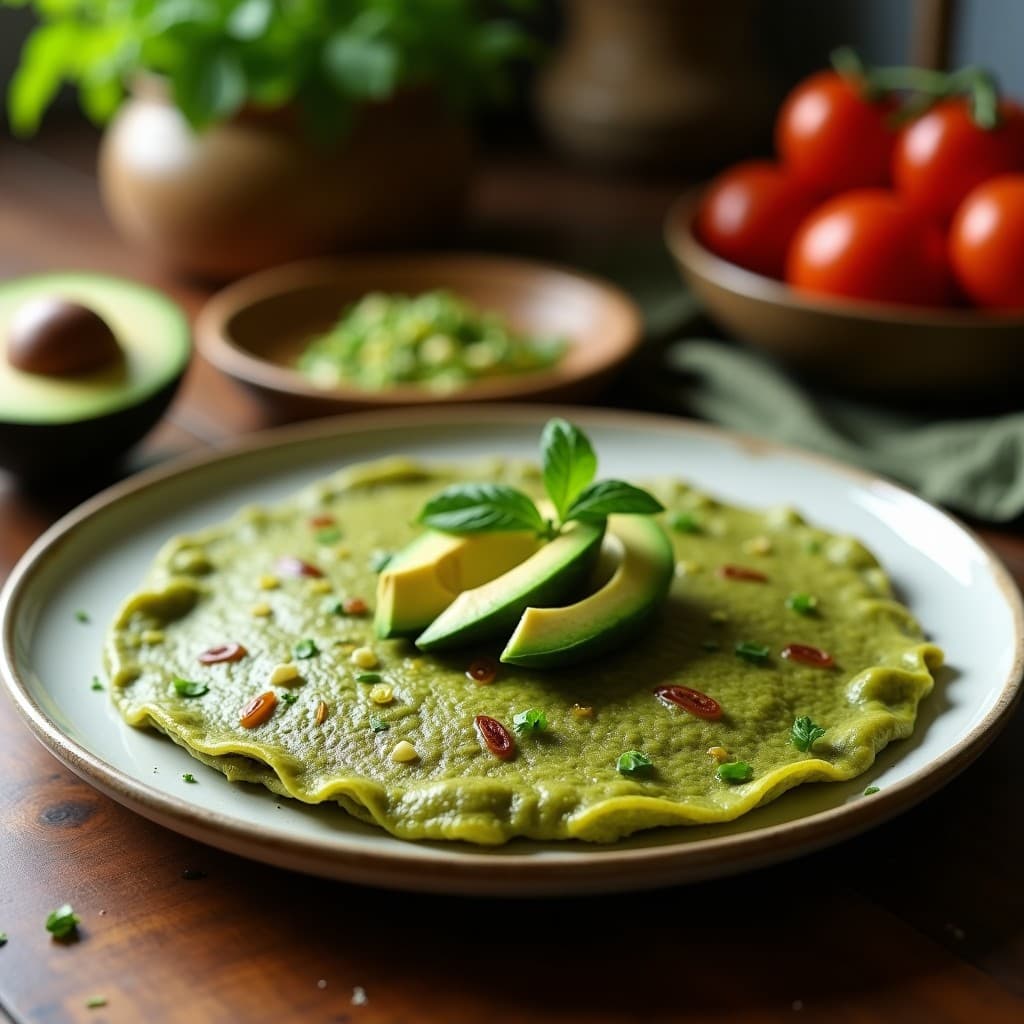 Tortilla de Harina de coco y Espirulina con Aguacate: Desayuno Keto y Sin Gluten