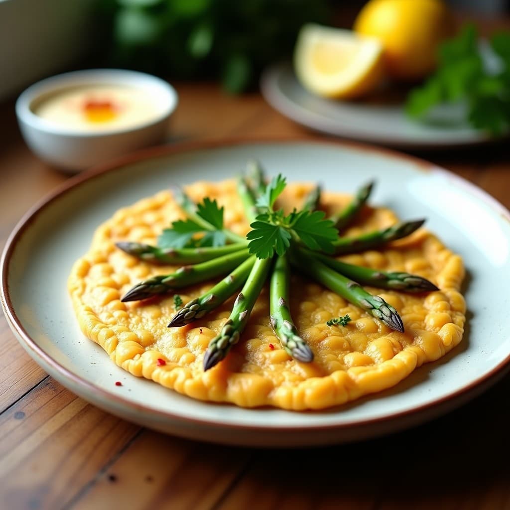 Tortilla de Harina de Garbanzo y Espárragos Blancos con Salsa de Tahini: Receta Libanesa en Thermomix