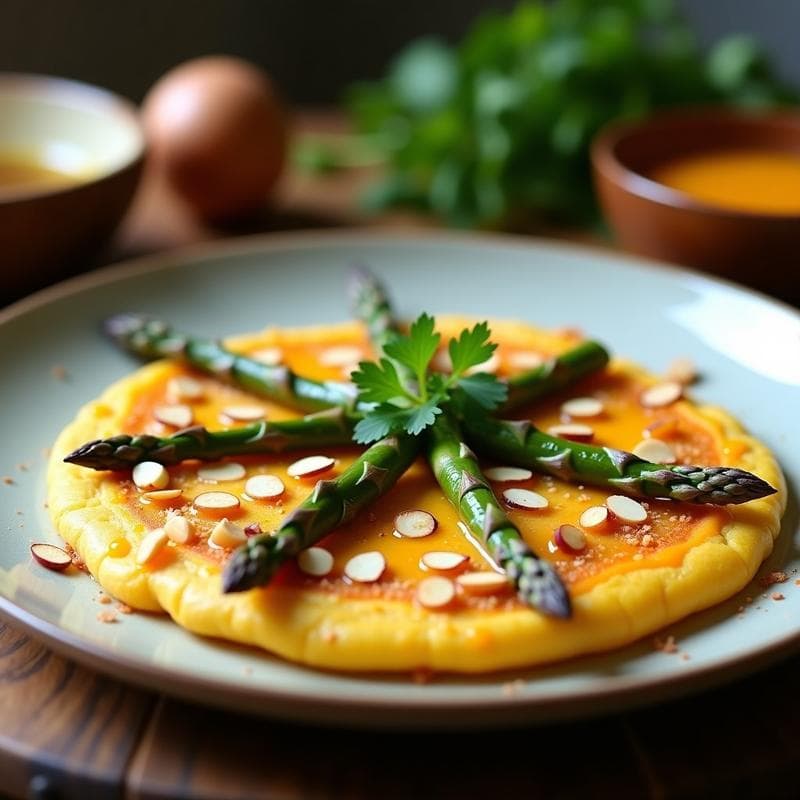 Tortilla de Harina de Garbanzo y Espárragos con Salsa de Azafrán: Receta Sin Gluten y Alta en Fibra