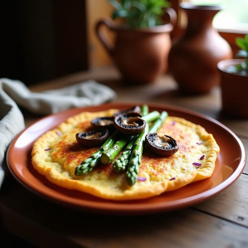 Tortilla de Harina de Garbanzo con Espárragos y Trompeta de la Muerte: Receta Española Keto
