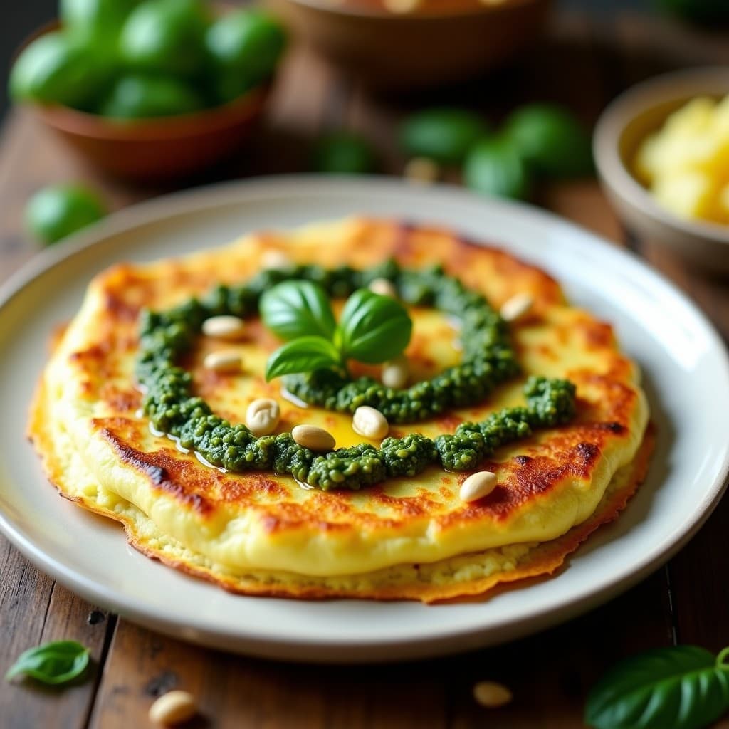 Tortilla de Harina de Guisante y Calabacín con Pesto de Albahaca: Desayuno Keto Sin Horno