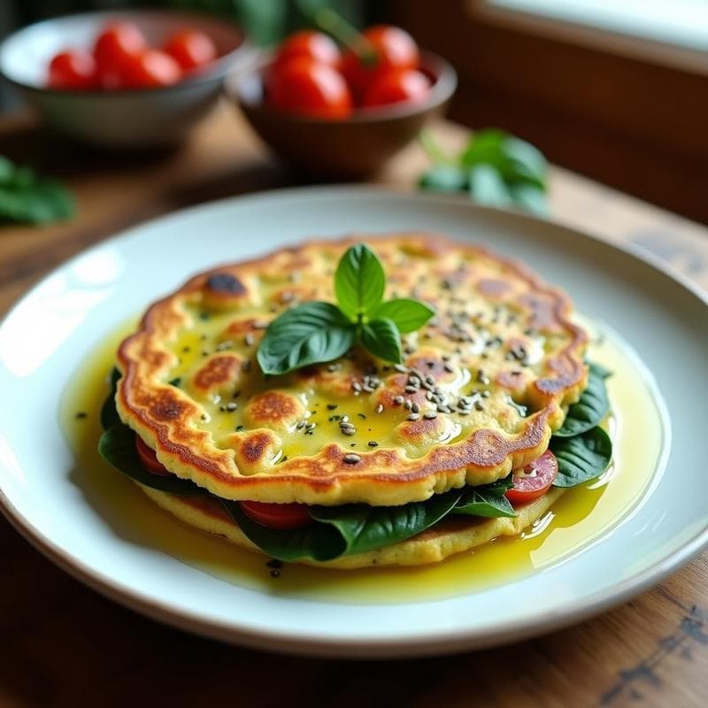 Tortilla de Harina de Lentejas y Espinacas con Aceite de Oliva Virgen: Desayuno Keto y Alto en Fibra