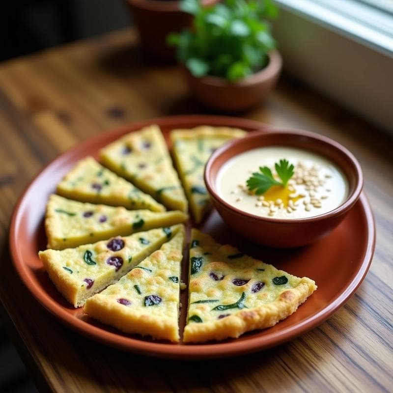 Tortilla de Harina de Teff y Calabacín con Dip de Tahini: Desayuno Etipe Keto