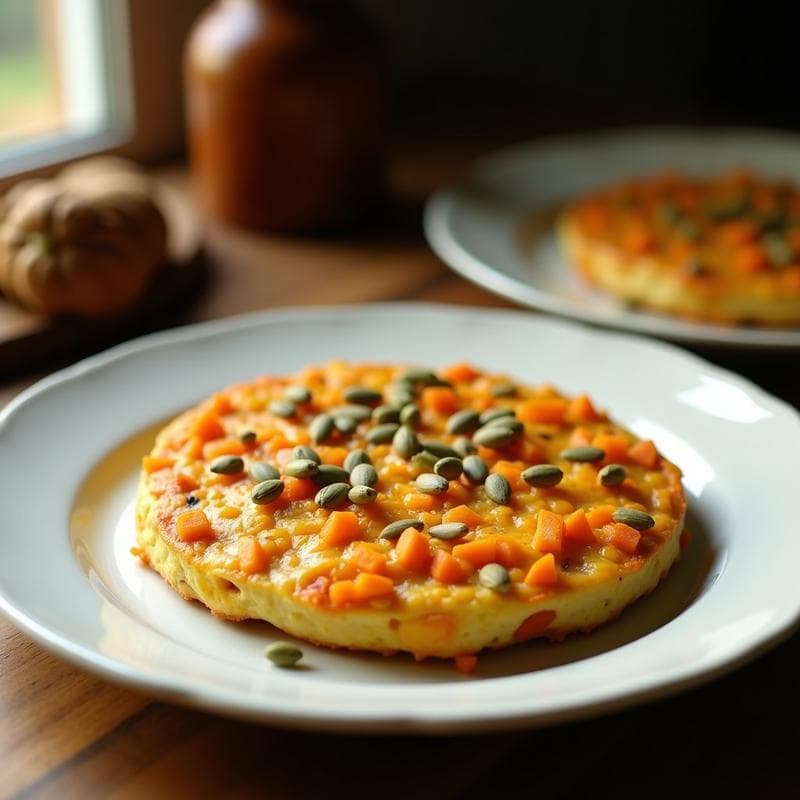 Tortilla de Calabaza Kabocha y Hinojo con Crujiente de Semillas: Receta Española Keto y Sin Lactosa
