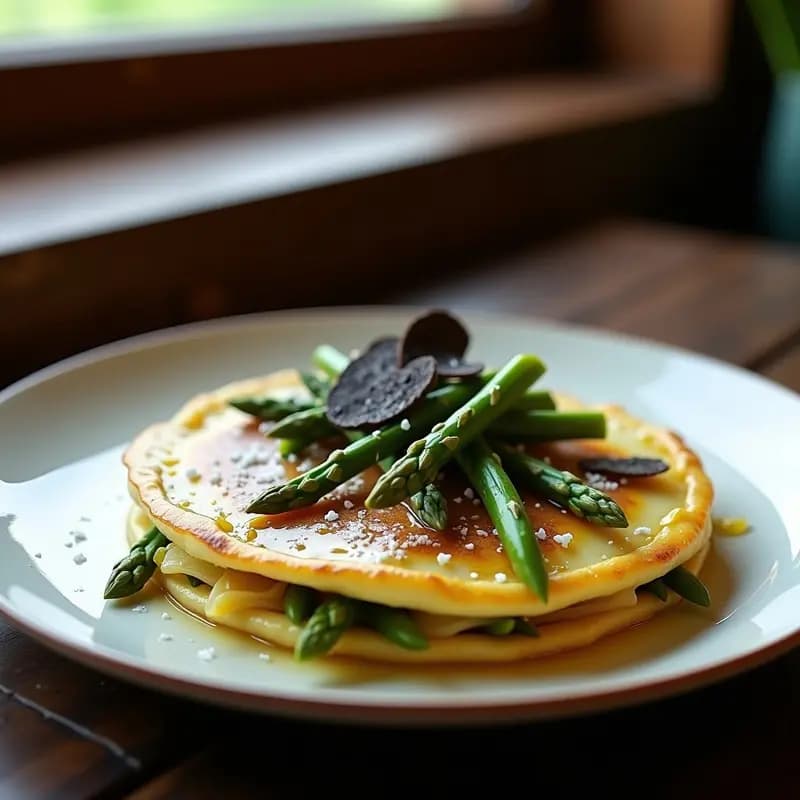 Tortilla de Papa y Espárragos con Trufa Negra: Receta Española de Autor