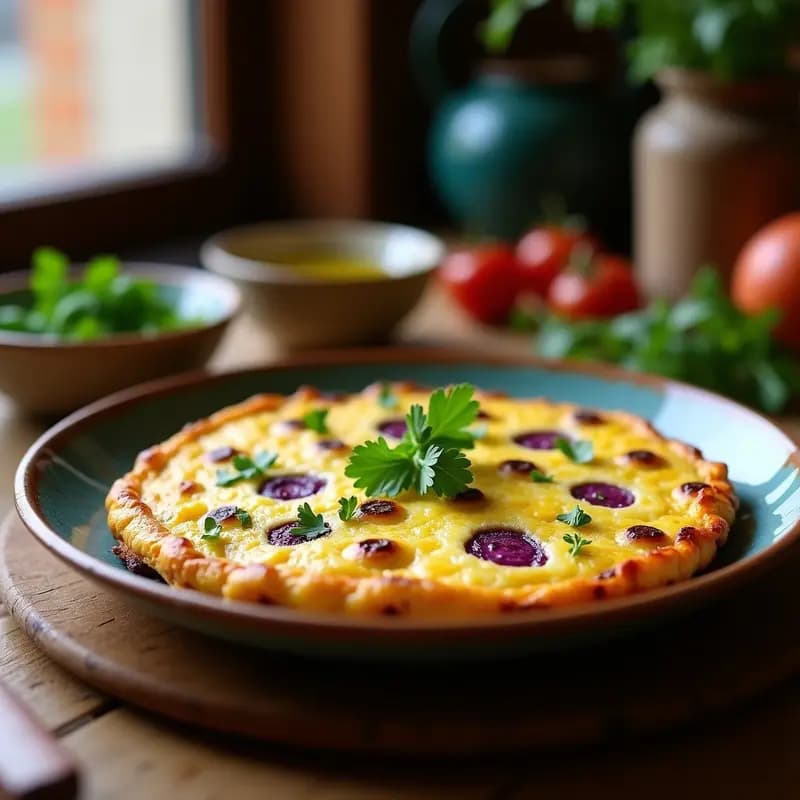 Tortilla de Papa Morada y Queso de Albaricoque: Desayuno Argentino Sin Lactosa