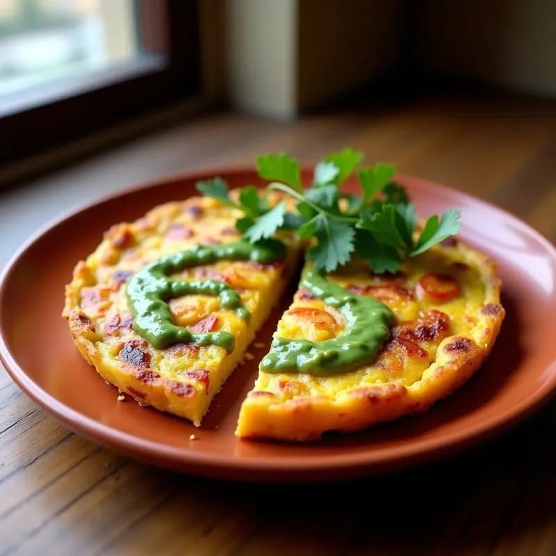Tortilla de Papa y Pimiento Asado con Salsa de Aji Verde: Desayuno Peruano Alto en Sabor