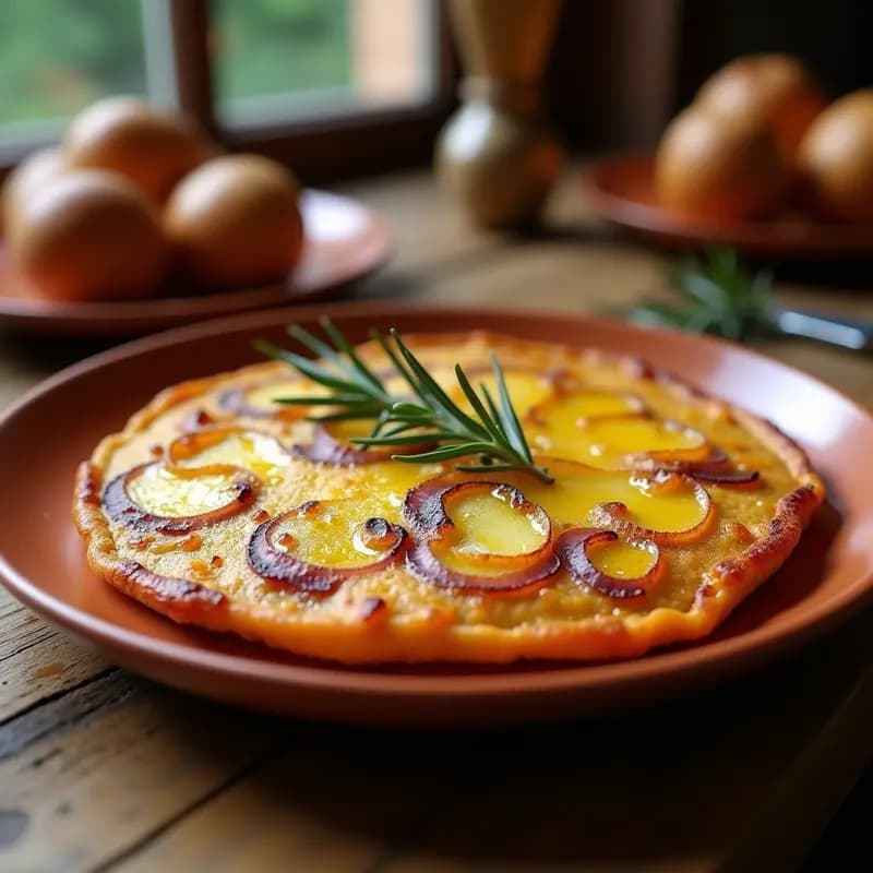 Tortilla de Papas y Cebolla Caramelizada: Desayuno Español Tradicional en Sartén