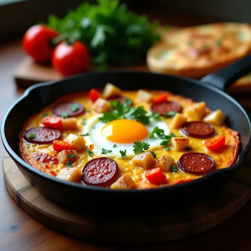 Tortilla de Papas con Chorizo y Pimientos: Receta Española Tradicional en Sartén