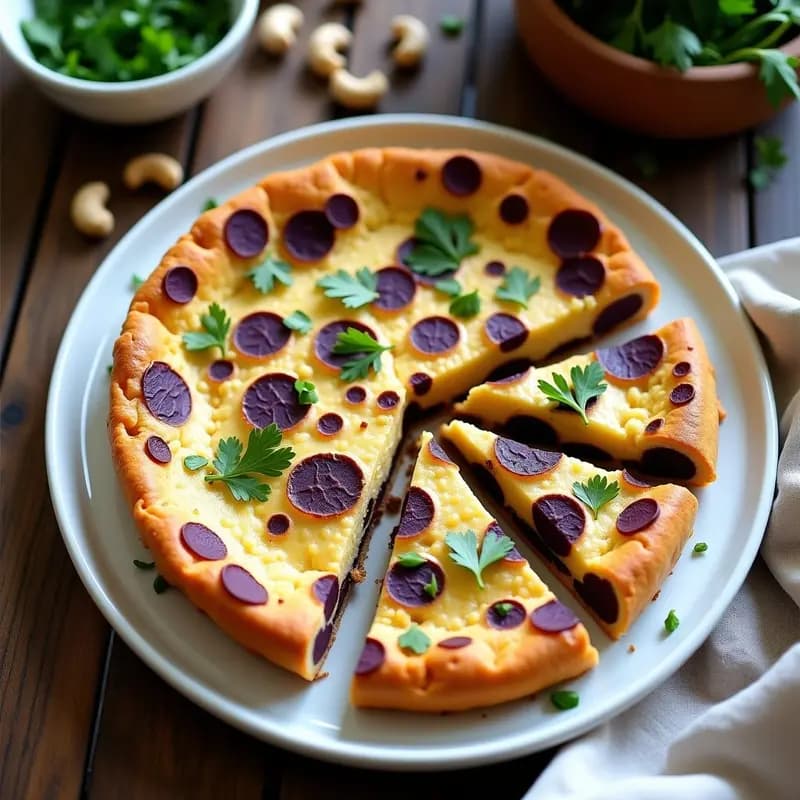 Tortilla de Papas Moradas y Queso de Anacardos: Receta Española Vegana y Colorida