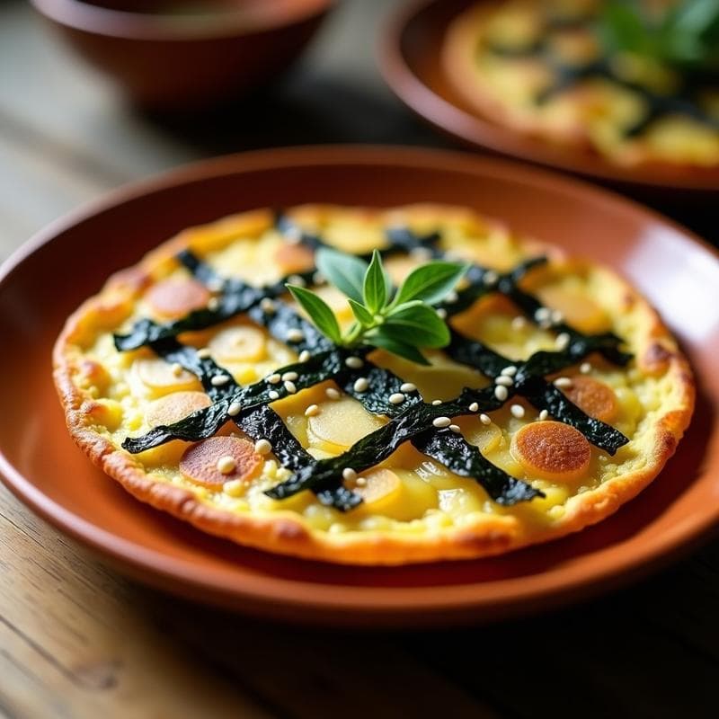 Tortilla de Patata y Algas Nori: Desayuno Español Vegano con Toque Japonés