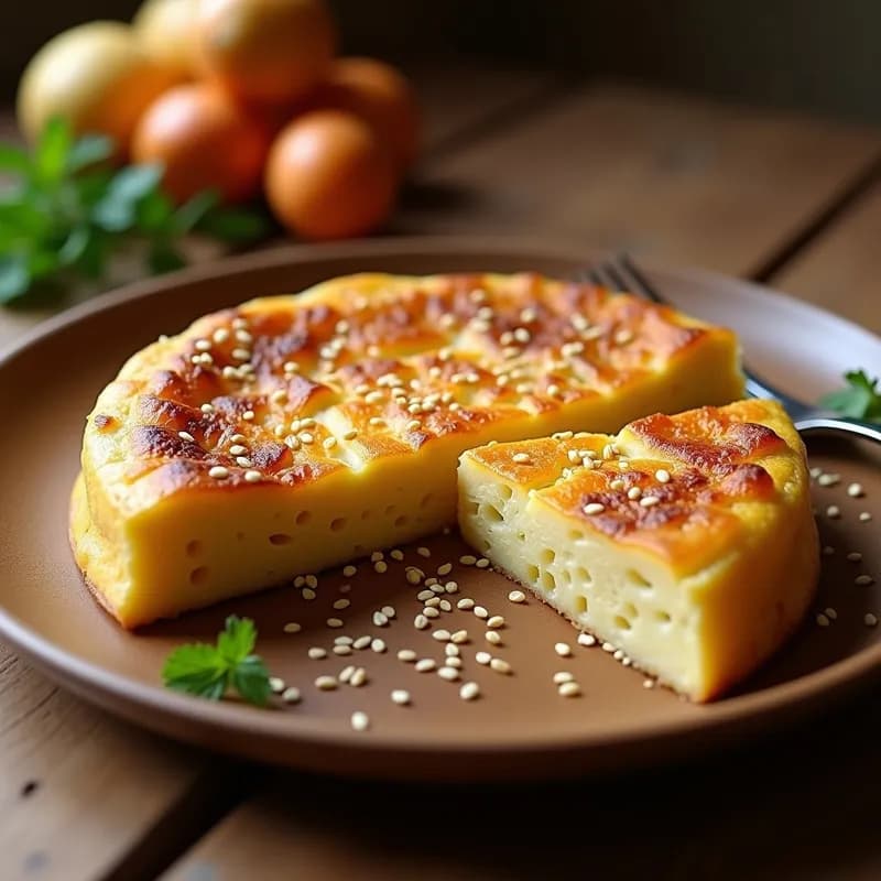 Tortilla de Patata y Cebolla con Ajonjolí: Receta Crujiente y Proteica en Sartén Antiadherente
