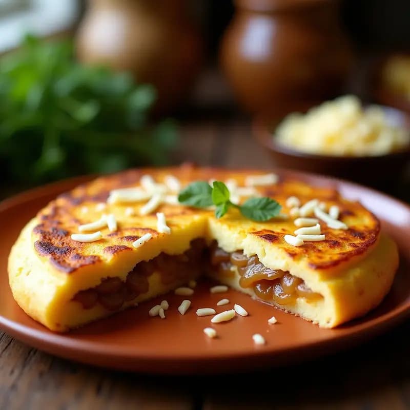 Tortilla de Patata con Cebolla Caramelizada y Queso Idiazábal: Versión Gourmet del Clásico Español