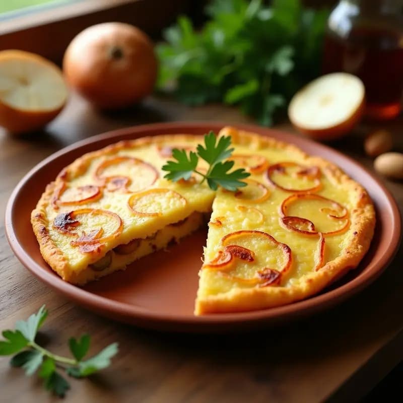 Tortilla de Patata y Cebolla: Receta Tradicional con Exterior Crujiente y Centro Jugoso