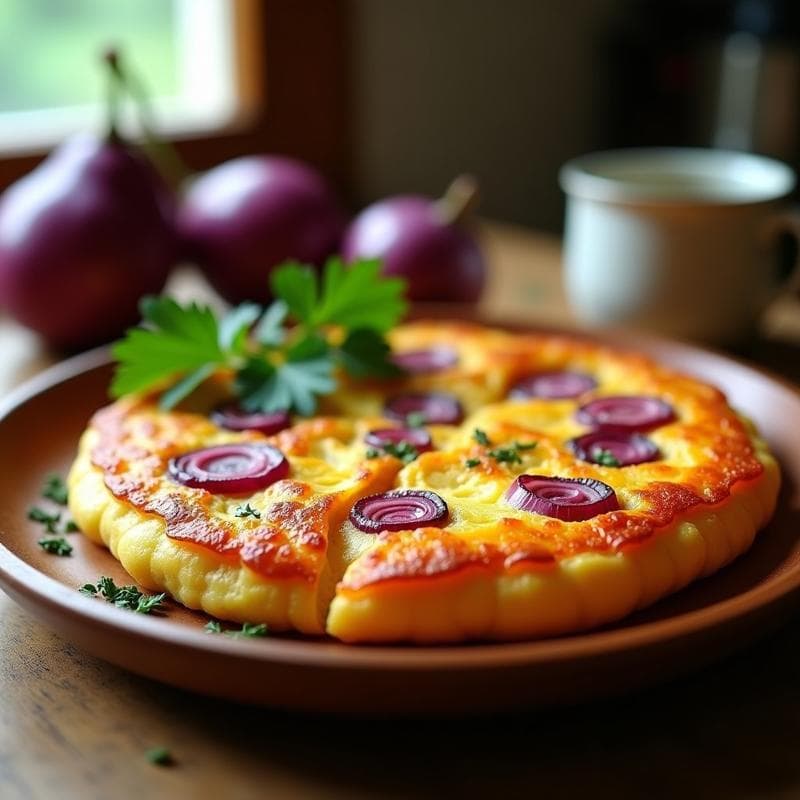 Tortilla de Patata yebra con Cebolla Morada y Pimentón: Desayuno Español en Airfryer