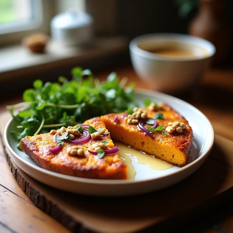 Tortilla de Patata Dulce y Cebolla Morada con Aliño de Mostaza y Miel: Receta Sin Gluten