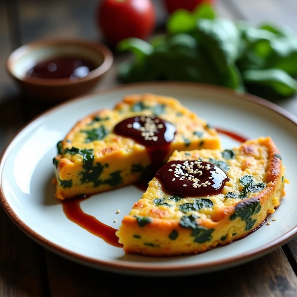 Tortilla de Patata Dulce y Espinacas con Vinagreta de Mosto: Receta Vegana en Airfryer