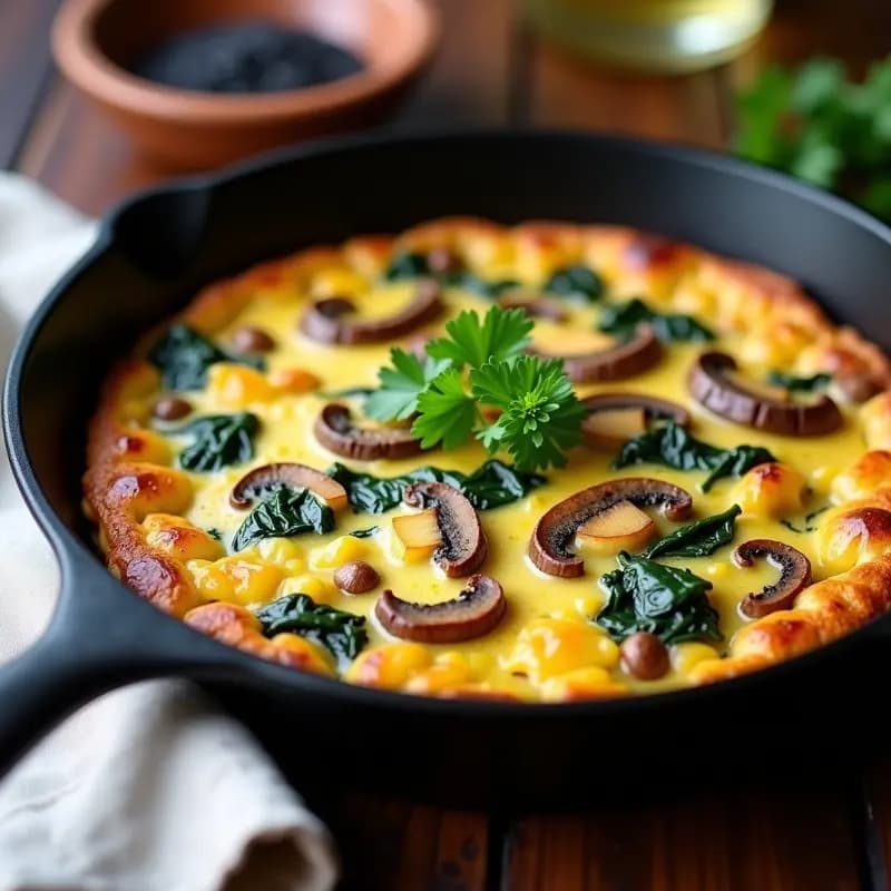 Tortilla de Patata con Espinacas y champiñones: Desayuno Español Vegano y Sin Huevos