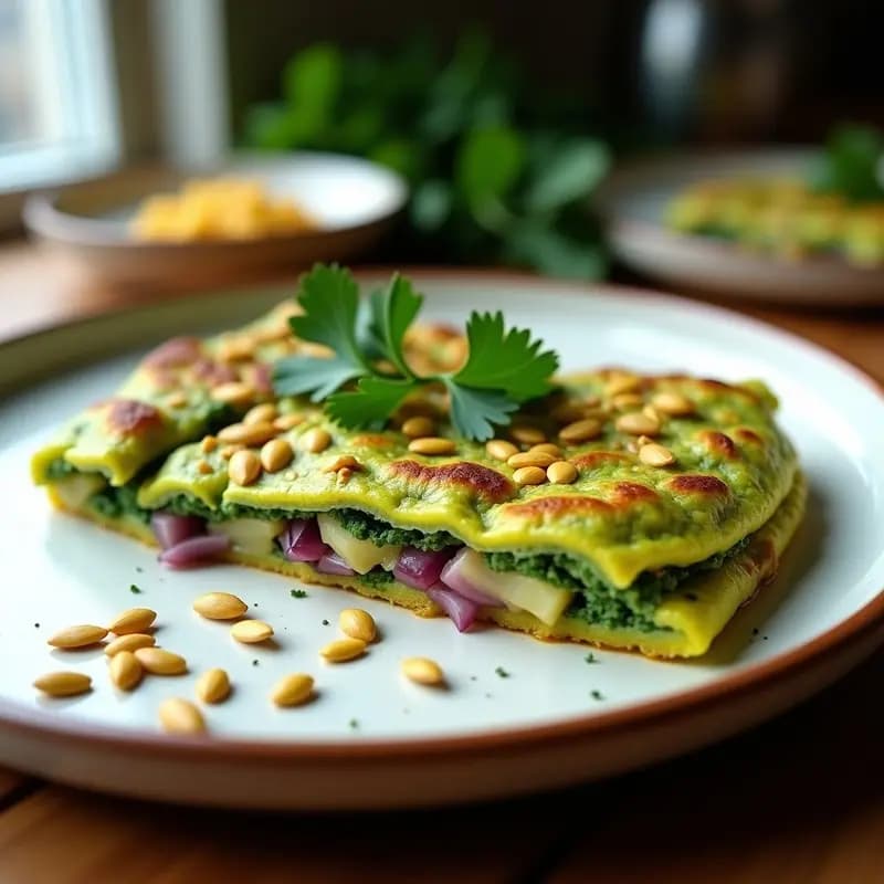 Tortilla de Patata con Espirulina y Semillas de Girasol: Desayuno Superfood Verde