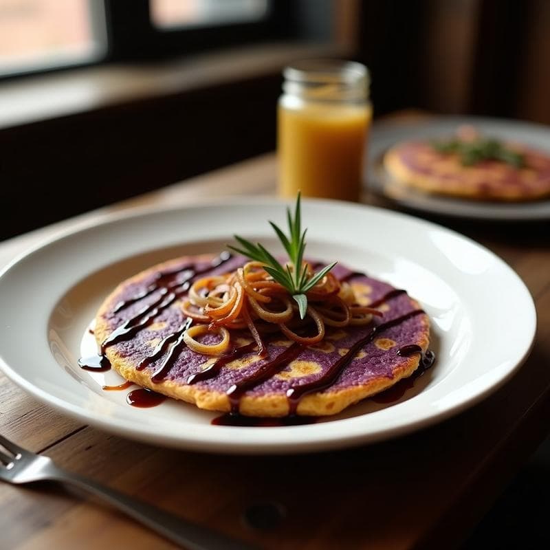 Tortilla de Patata Morada y Cebolla Caramelizada con Vinagre Balsámico: Receta Española Gourmet