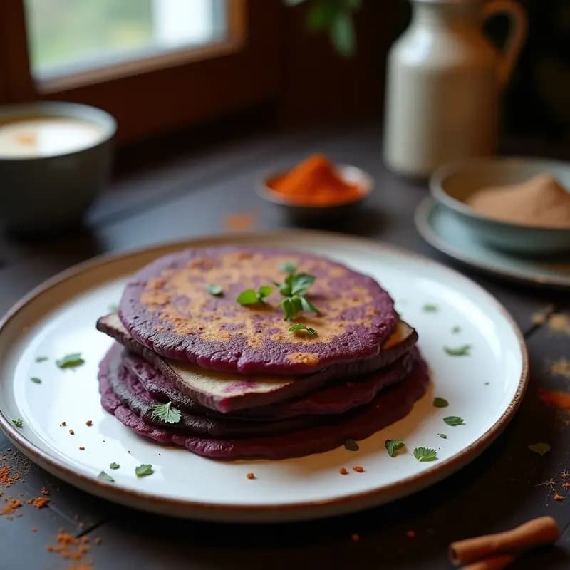 Tortilla de Patata Morada y Cebolla Negra con Especias Ras el Hanout: Desayuno Macrobiotico en 20 Minutos