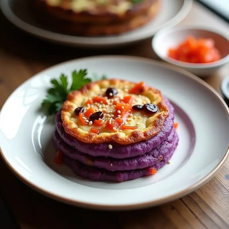 Tortilla de Patata Morada y Kimchi: Receta Corea-Española Fermentada y Colorida