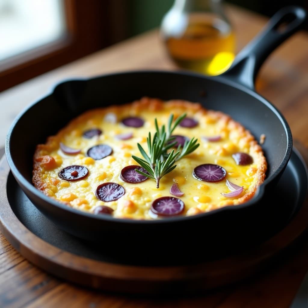 Tortilla de Patata Morada y Queso de Cabra: Receta Sin Lactosa en Sartén Antiadherente