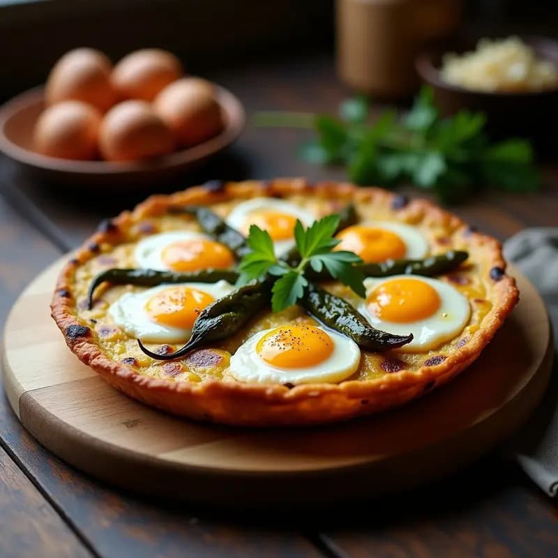 Tortilla de Patata y Pimiento del Padrón: Desayuno Español con Huevos de Codorniz