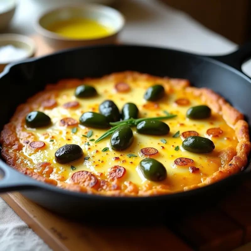 Tortilla de Patata con Pimientos de Padrón: Receta Gallega en Sartén de Hierro con Aceite de Oliva